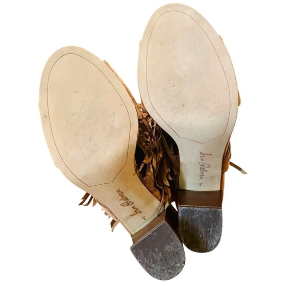 Sam Edelman Elaine suede leather fringe open toe sling back heels 8 brown BOHO - Picture 9 of 9